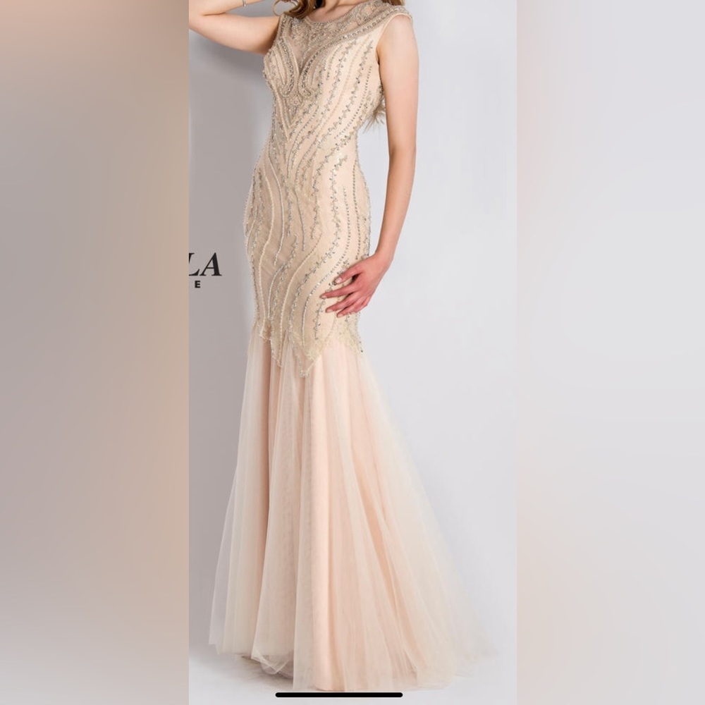 Stella Couture Dress Size 16 Champagne Formal Fitted Mermaid Gown Wedding Prom
